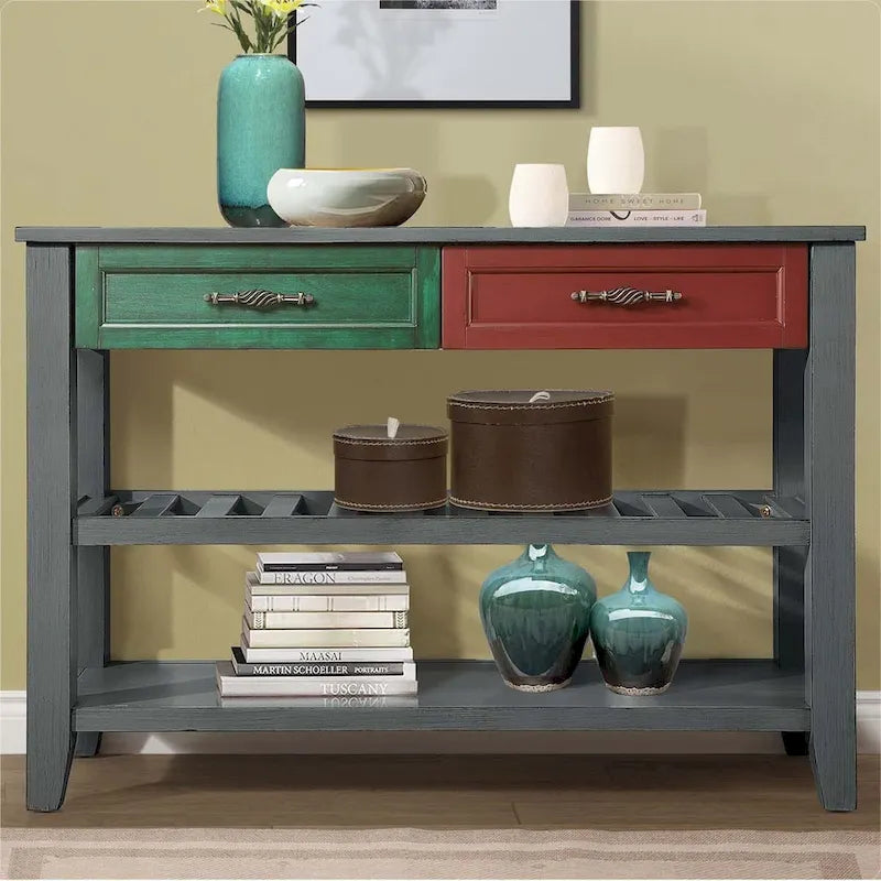 Buffet-bahut avec tiroirs et étagères ouvertes en bois massif de style Mid-Century - 42 po