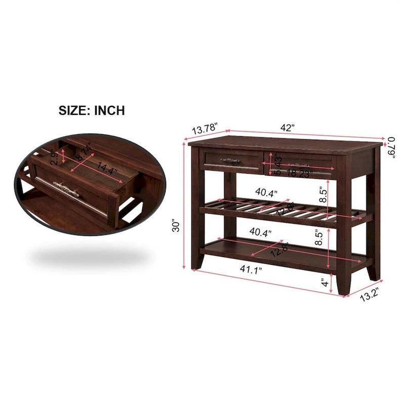 Buffet-bahut avec tiroirs et étagères ouvertes en bois massif de style Mid-Century - 42 po
