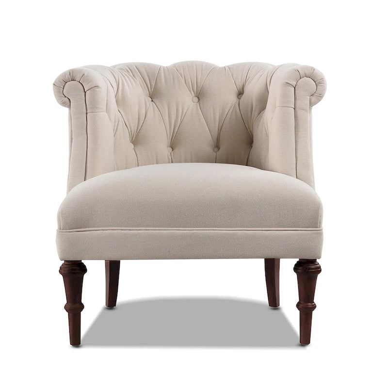 Fauteuil d'appoint Mid-Century Modern avec capitonnage et accoudoirs roulés