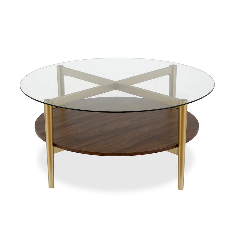 Table basse ronde moderne du milieu du siècle avec plateau en verre trempé