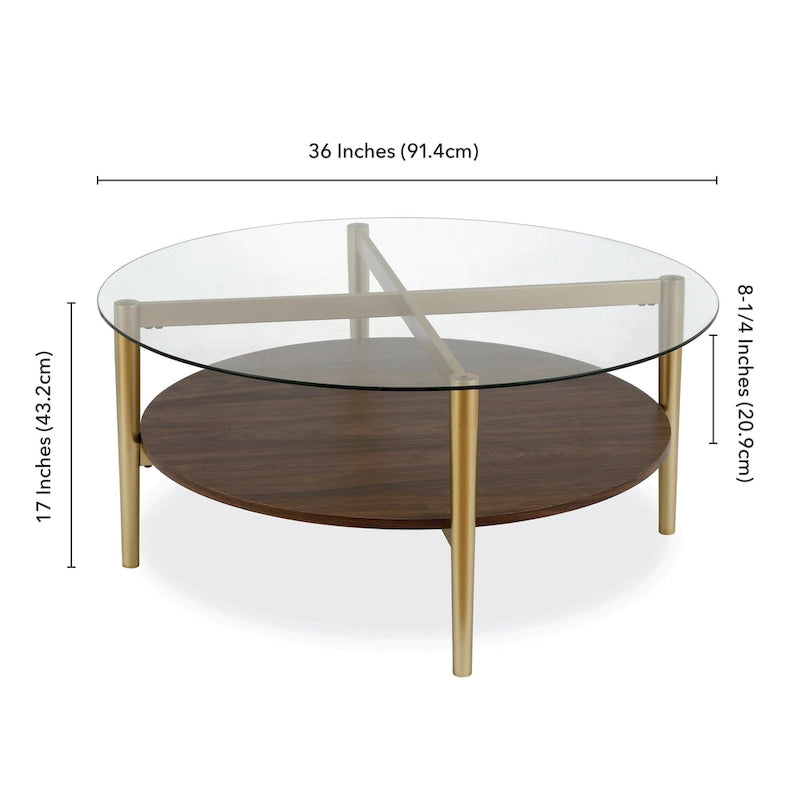 Table basse ronde moderne du milieu du siècle avec plateau en verre trempé