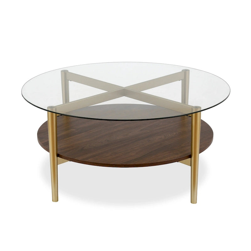 Table basse ronde moderne du milieu du siècle avec plateau en verre trempé