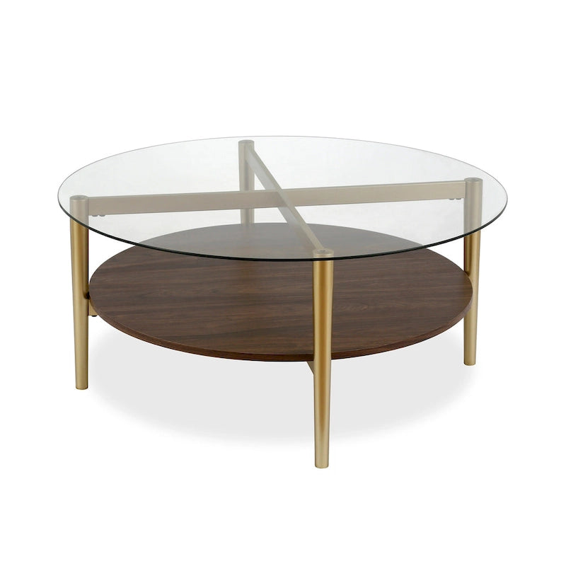 Table basse ronde moderne du milieu du siècle avec plateau en verre trempé