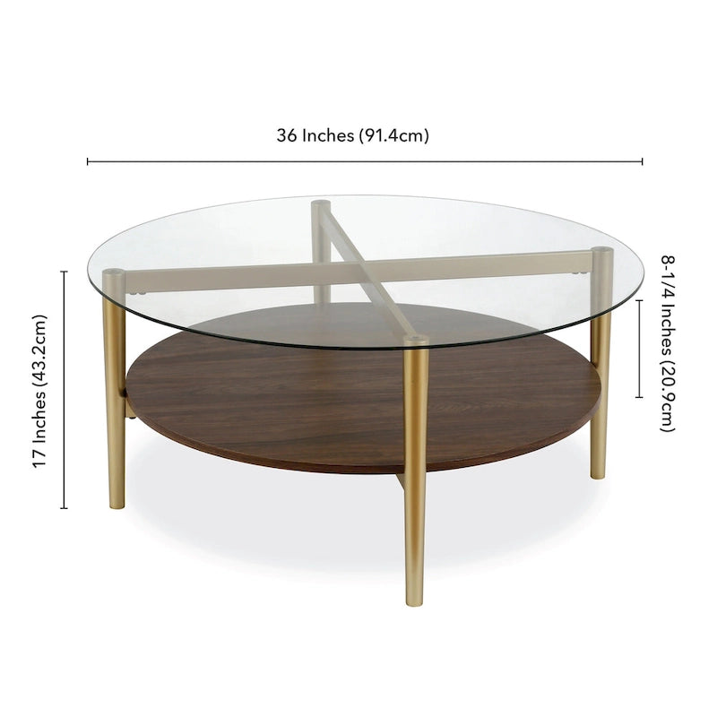Table basse ronde moderne du milieu du siècle avec plateau en verre trempé