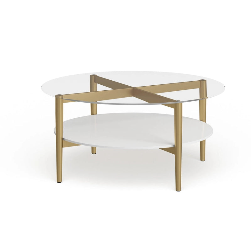 Table basse ronde moderne du milieu du siècle avec plateau en verre trempé