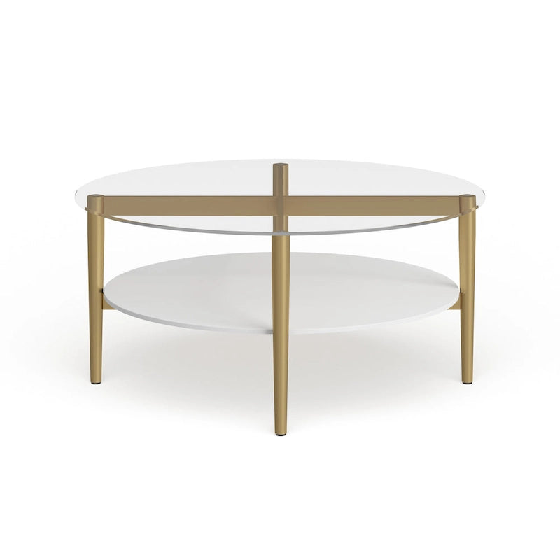 Table basse ronde moderne du milieu du siècle avec plateau en verre trempé