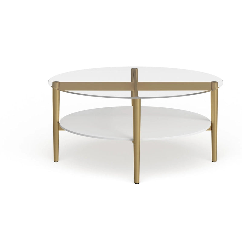 Table basse ronde moderne du milieu du siècle avec plateau en verre trempé
