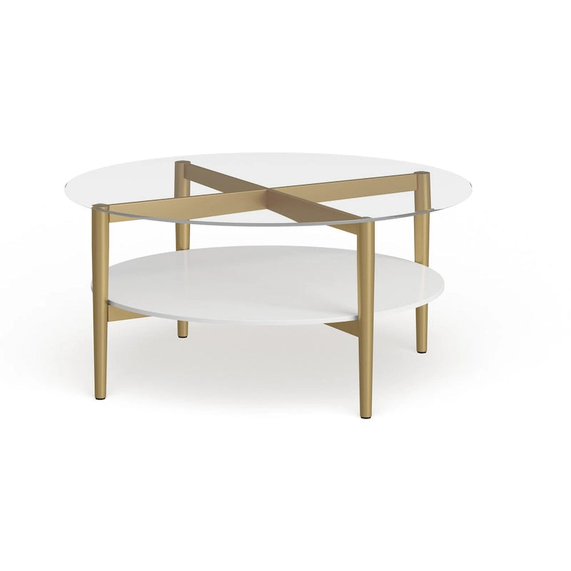 Table basse ronde moderne du milieu du siècle avec plateau en verre trempé