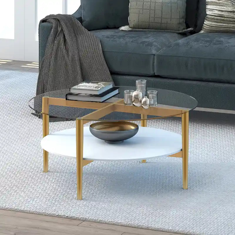 Table basse ronde moderne du milieu du siècle avec plateau en verre trempé