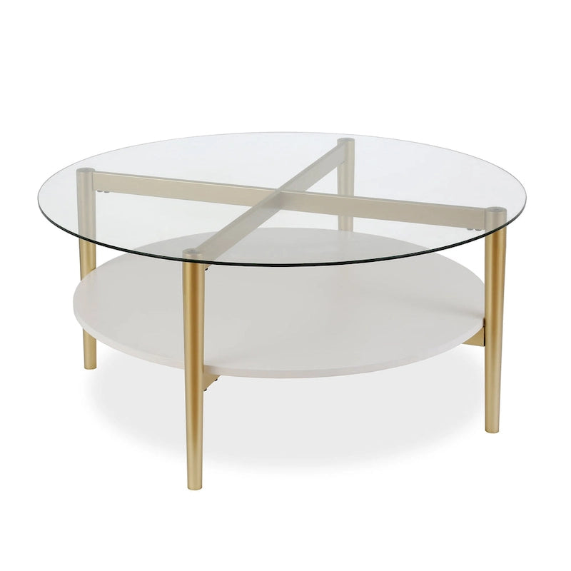 Table basse ronde moderne du milieu du siècle avec plateau en verre trempé