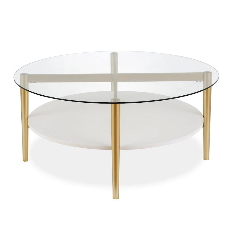Table basse ronde moderne du milieu du siècle avec plateau en verre trempé