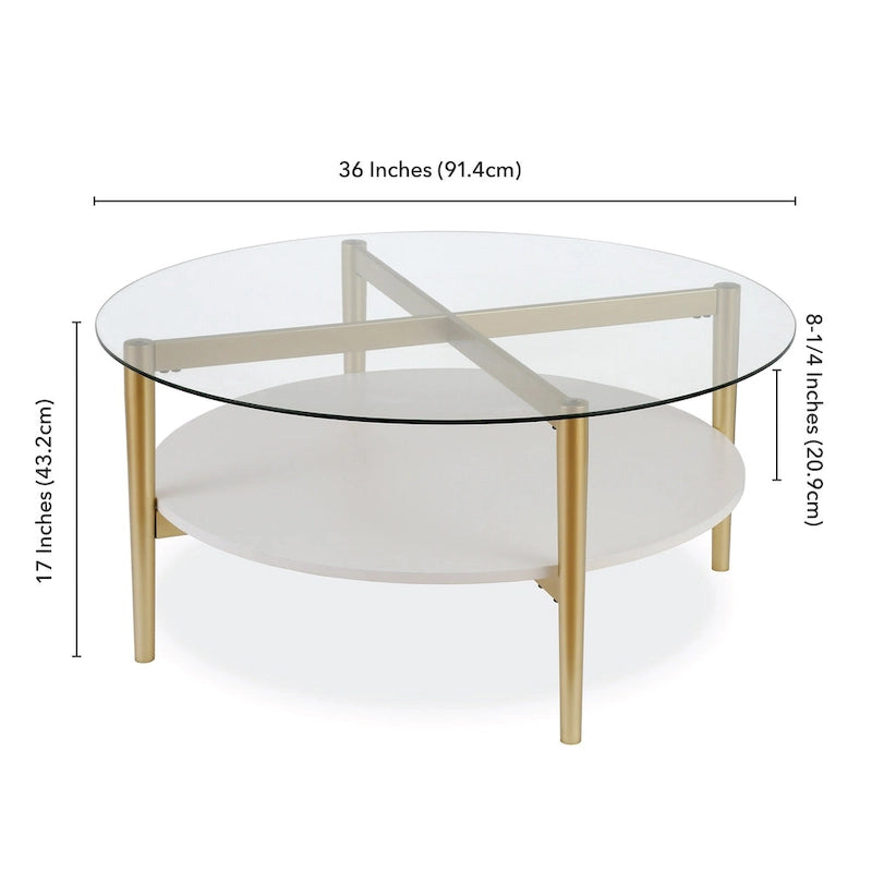Table basse ronde moderne du milieu du siècle avec plateau en verre trempé