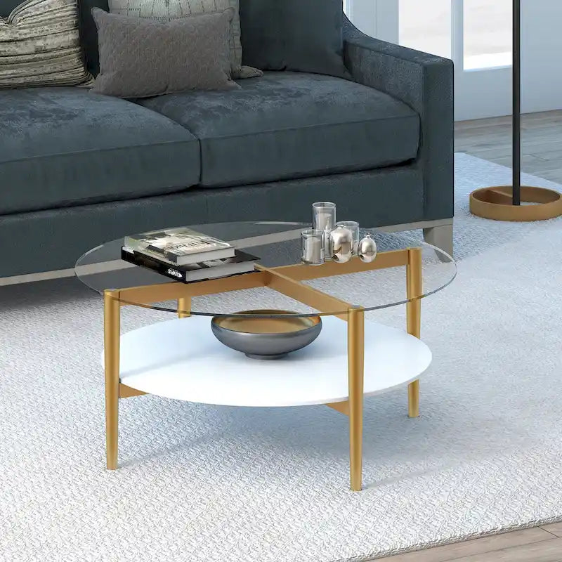 Table basse ronde moderne du milieu du siècle avec plateau en verre trempé
