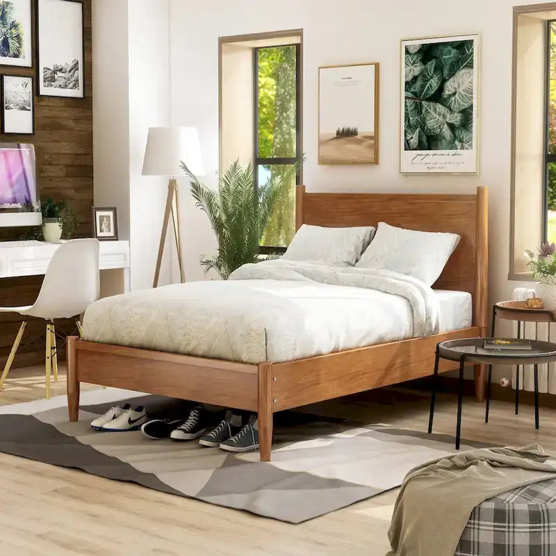 Queen-size Mid-century Modern Wood Paneled Platform Bed