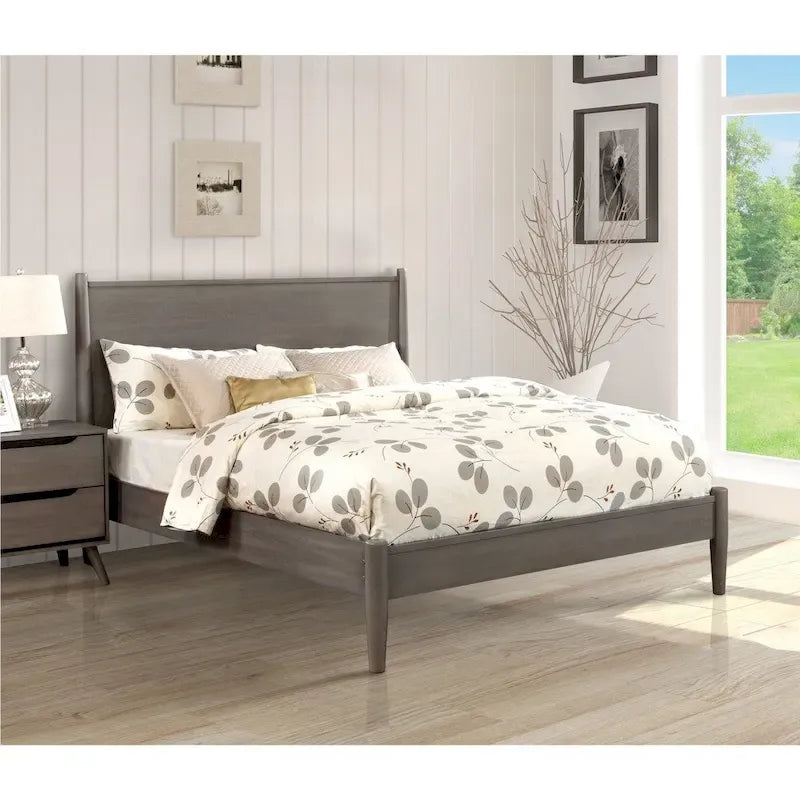 Lit plateforme Queen Size en bois style Mid-century moderne avec pieds fuselés