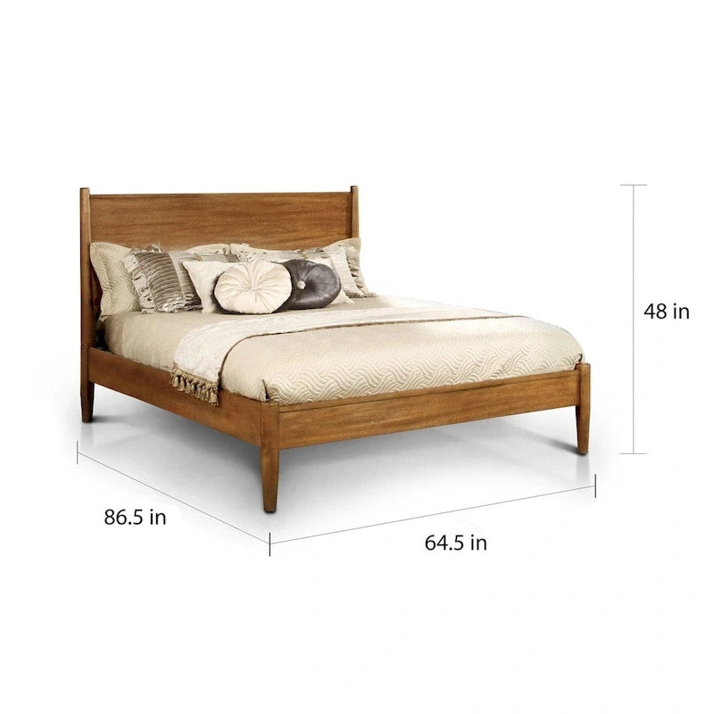 Lit plateforme Queen Size en bois style Mid-century moderne avec pieds fuselés