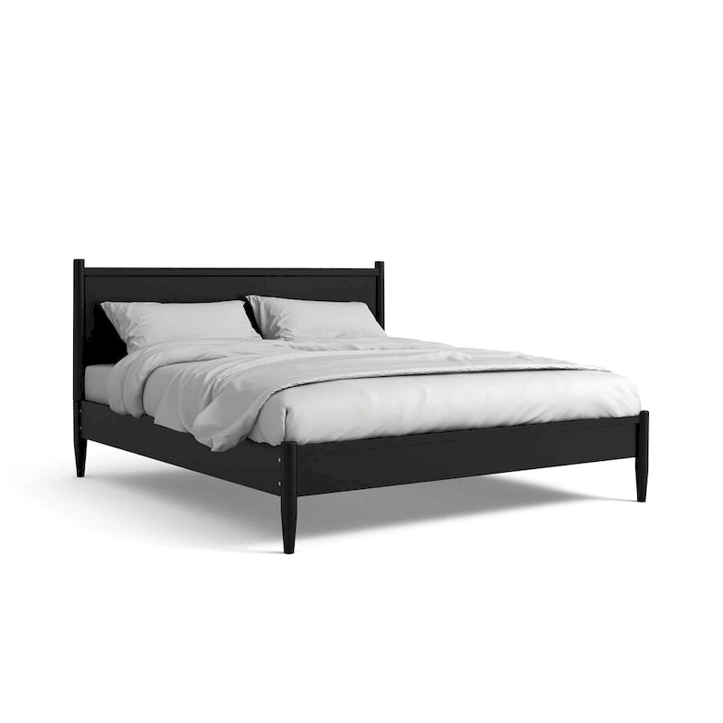 Lit plateforme Queen Size en bois style Mid-century moderne avec pieds fuselés