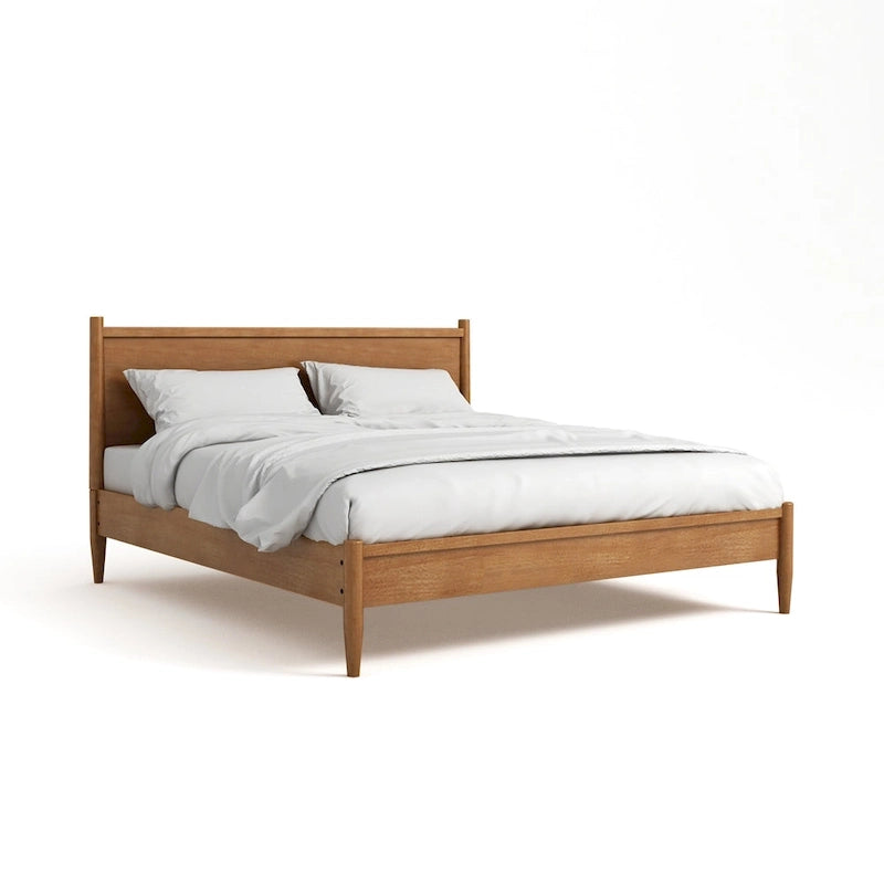 Lit plateforme Queen Size en bois style Mid-century moderne avec pieds fuselés