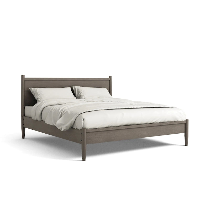 Lit plateforme Queen Size en bois style Mid-century moderne avec pieds fuselés