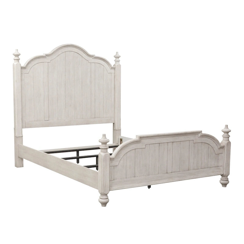Lit à baldaquin Queen de style campagnard – Blanc antique avec dessus châtaigne