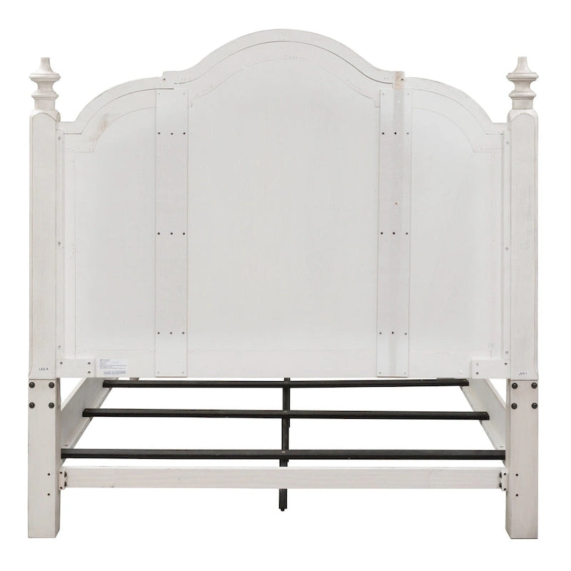 Lit à baldaquin Queen de style campagnard – Blanc antique avec dessus châtaigne