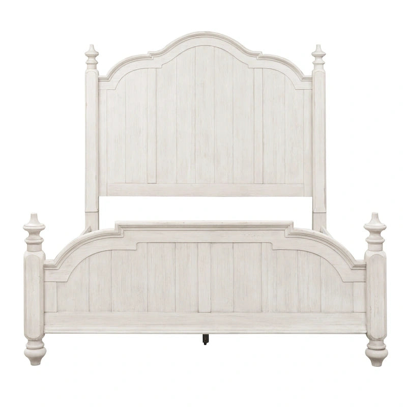 Lit à baldaquin Queen de style campagnard – Blanc antique avec dessus châtaigne