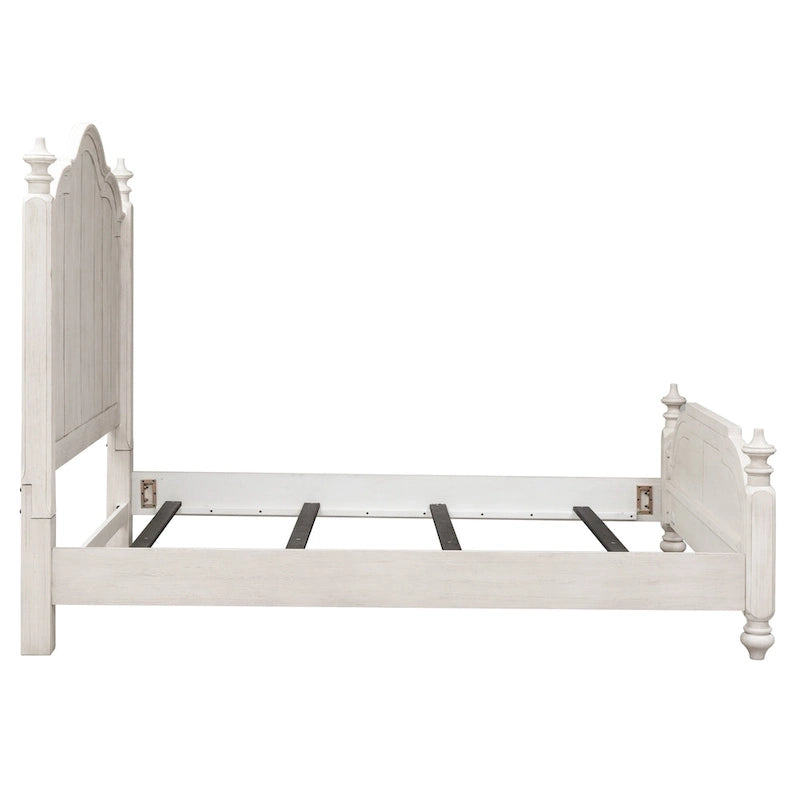 Lit à baldaquin Queen de style campagnard – Blanc antique avec dessus châtaigne