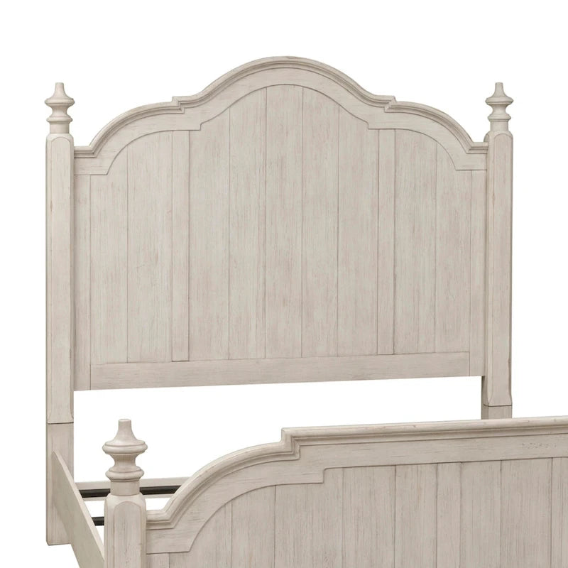 Lit à baldaquin Queen de style campagnard – Blanc antique avec dessus châtaigne
