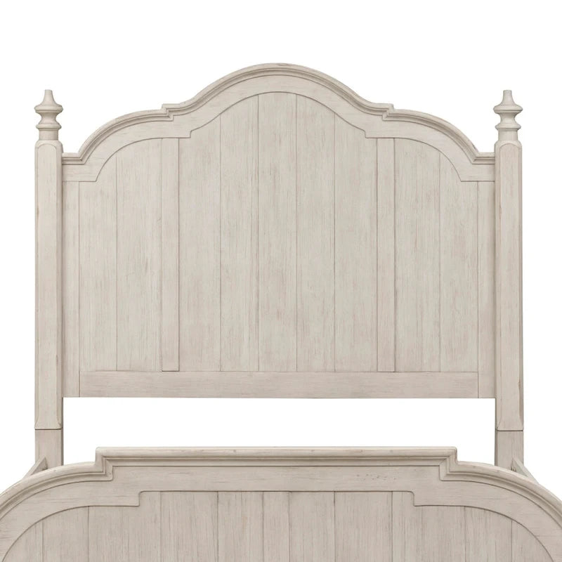 Lit à baldaquin Queen de style campagnard – Blanc antique avec dessus châtaigne