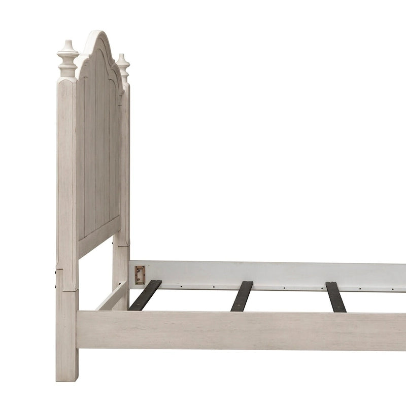 Lit à baldaquin Queen de style campagnard – Blanc antique avec dessus châtaigne