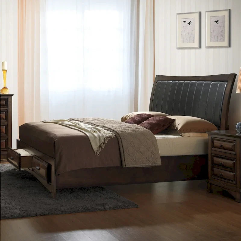 Lit plateforme de rangement King Size avec tête de lit en cuir PU