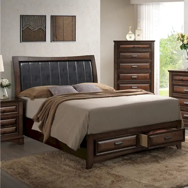 Lit plateforme de rangement King Size avec tête de lit en cuir PU