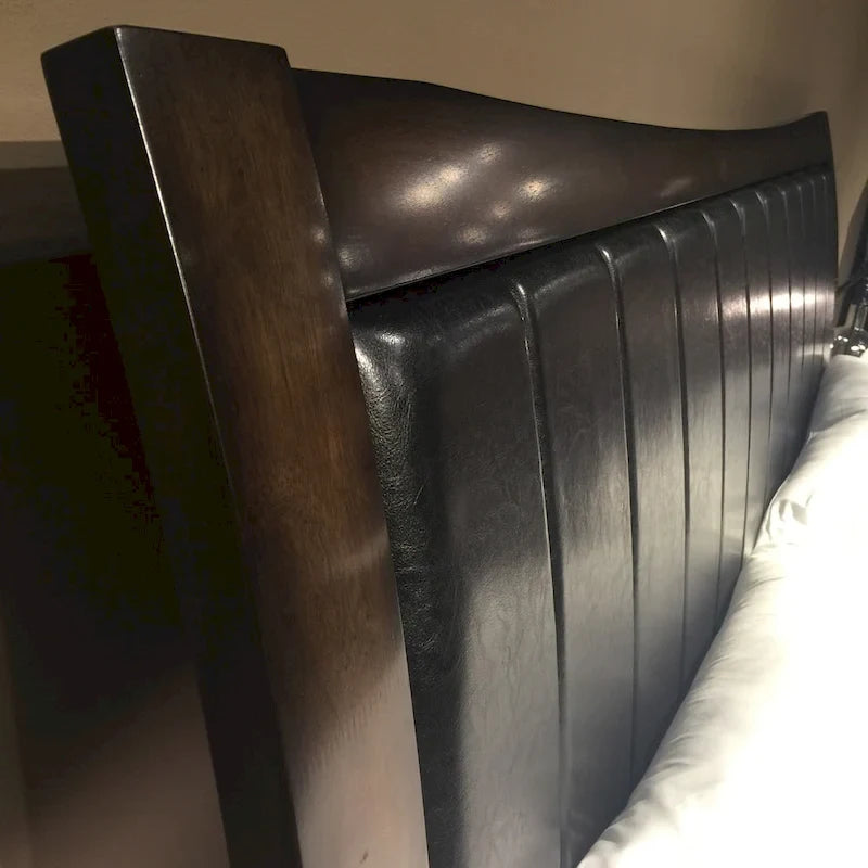 Lit plateforme de rangement King Size avec tête de lit en cuir PU