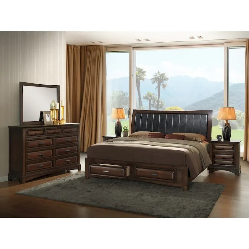 Lit plateforme de rangement King Size avec tête de lit en cuir PU