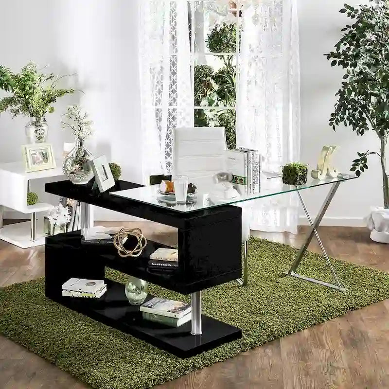 Bureau d'ordinateur convertible 59 po avec plateau en verre