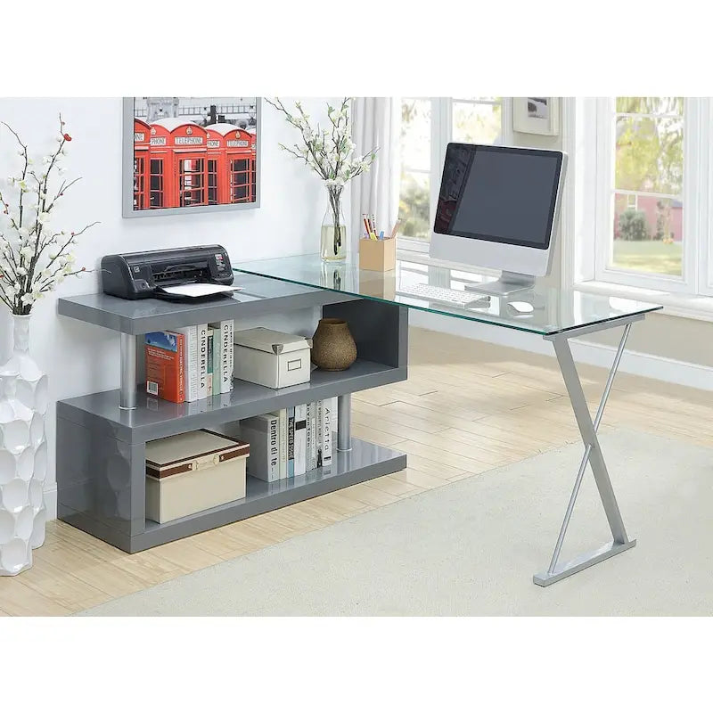Bureau d'ordinateur convertible 59 po avec plateau en verre