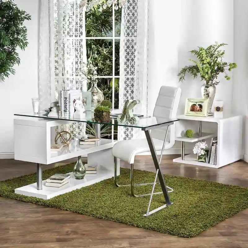 Bureau d'ordinateur convertible 59 po avec plateau en verre