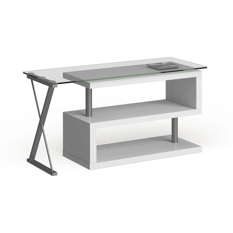 Bureau d'ordinateur convertible 59 po avec plateau en verre