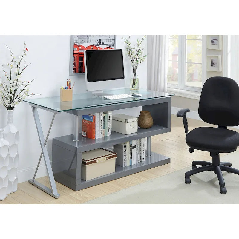 Bureau d'ordinateur convertible 59 po avec plateau en verre