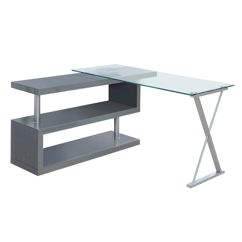 Bureau d'ordinateur convertible 59 po avec plateau en verre