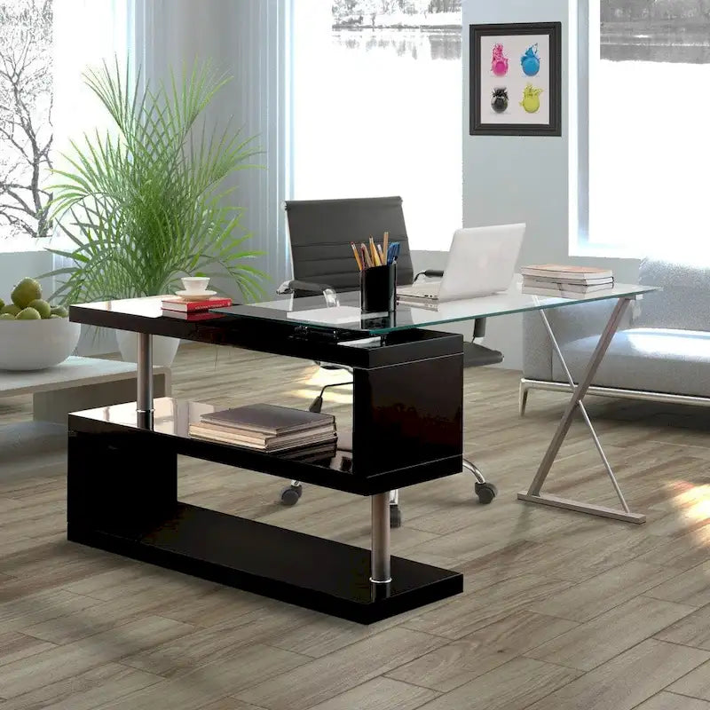 Bureau d'ordinateur convertible 59 po avec plateau en verre