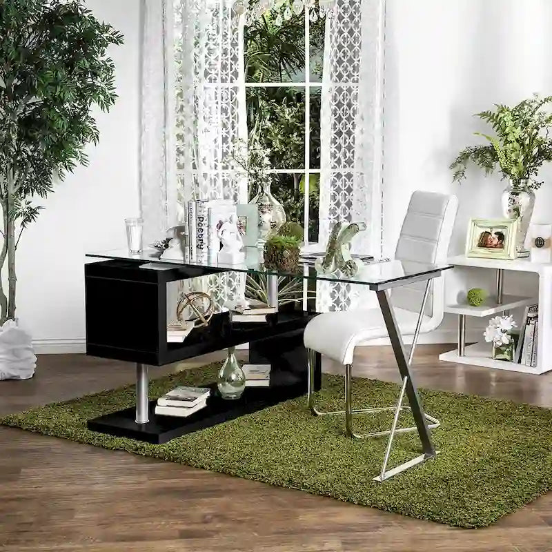 Bureau d'ordinateur convertible 59 po avec plateau en verre
