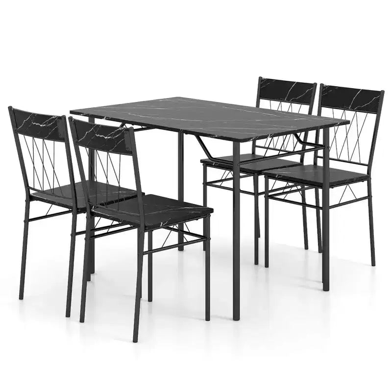 Costway 5PCS Dining Table Set for 4 Rectangular Kitchen Table & 4 Chairs with Metal Frame Cement Gray/Black
