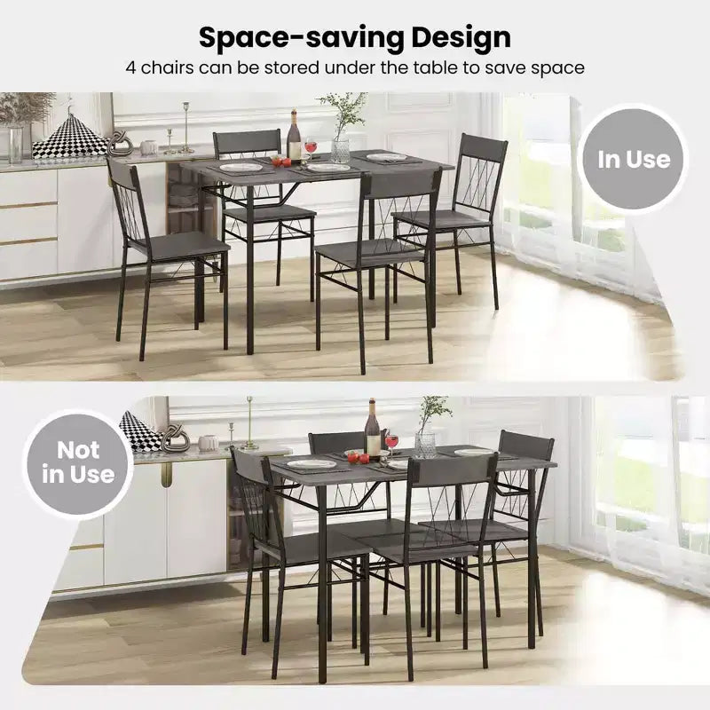 Costway 5PCS Dining Table Set for 4 Rectangular Kitchen Table & 4 Chairs with Metal Frame Cement Gray/Black