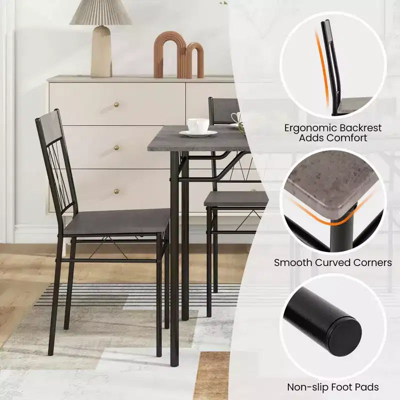 Costway 5PCS Dining Table Set for 4 Rectangular Kitchen Table & 4 Chairs with Metal Frame Cement Gray/Black