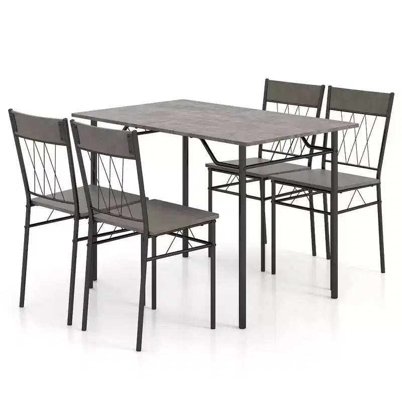 Costway 5PCS Dining Table Set for 4 Rectangular Kitchen Table & 4 Chairs with Metal Frame Cement Gray/Black