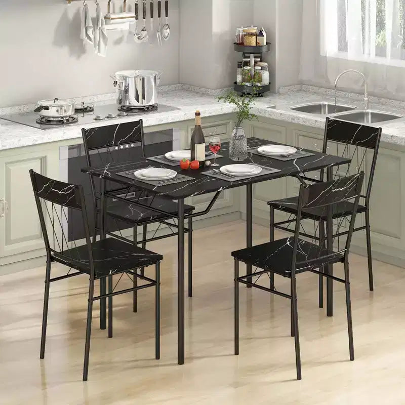 Costway 5PCS Dining Table Set for 4 Rectangular Kitchen Table & 4 Chairs with Metal Frame Cement Gray/Black