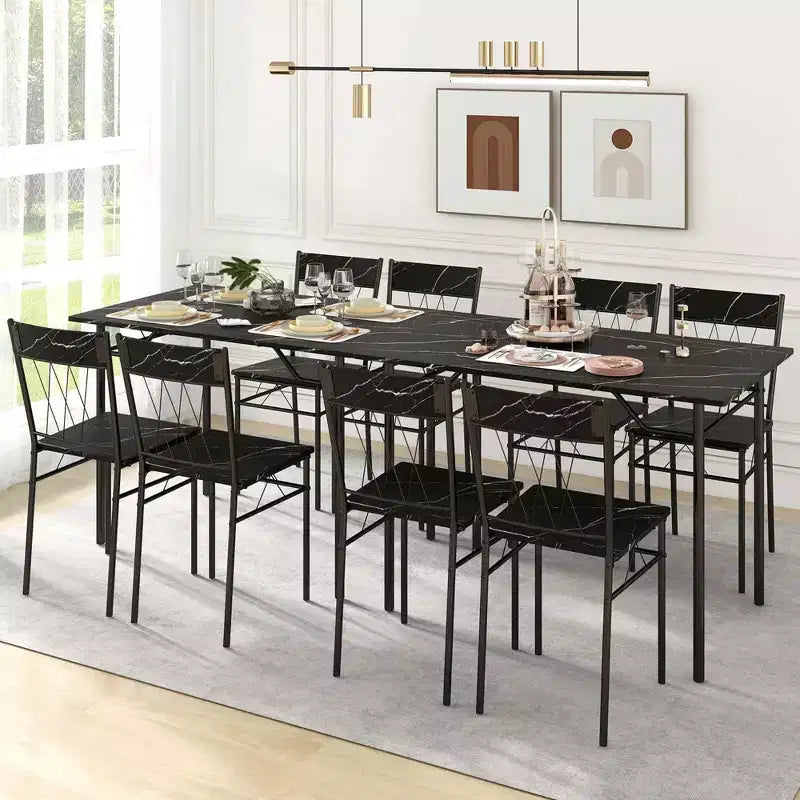 Costway 5PCS Dining Table Set for 4 Rectangular Kitchen Table & 4 Chairs with Metal Frame Cement Gray/Black