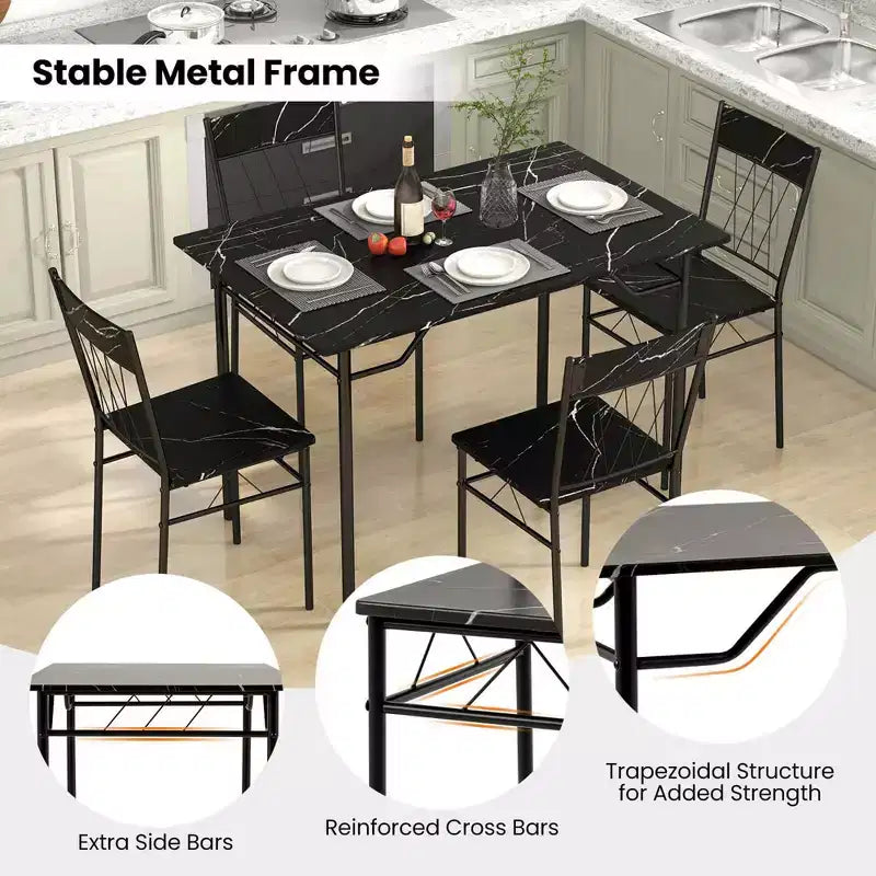 Costway 5PCS Dining Table Set for 4 Rectangular Kitchen Table & 4 Chairs with Metal Frame Cement Gray/Black