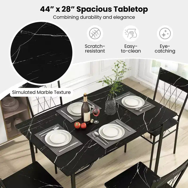 Costway 5PCS Dining Table Set for 4 Rectangular Kitchen Table & 4 Chairs with Metal Frame Cement Gray/Black